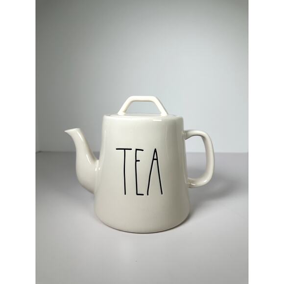 Rae Dunn by Magenta “TEA” Teapot 32 fl oz White Ceramic Black Lettering 7"x8" - Picture 1 of 5